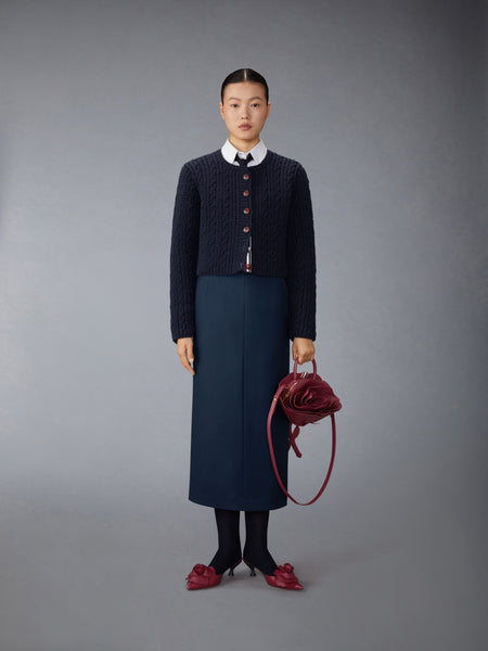 IRISH WOOL HANDKNIT CABLE STITCH SHORT CARDIGAN NAVY