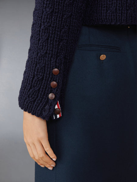 IRISH WOOL HANDKNIT CABLE STITCH SHORT CARDIGAN NAVY