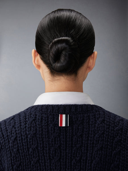 IRISH WOOL HANDKNIT CABLE STITCH SHORT CARDIGAN NAVY