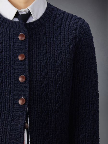 IRISH WOOL HANDKNIT CABLE STITCH SHORT CARDIGAN NAVY