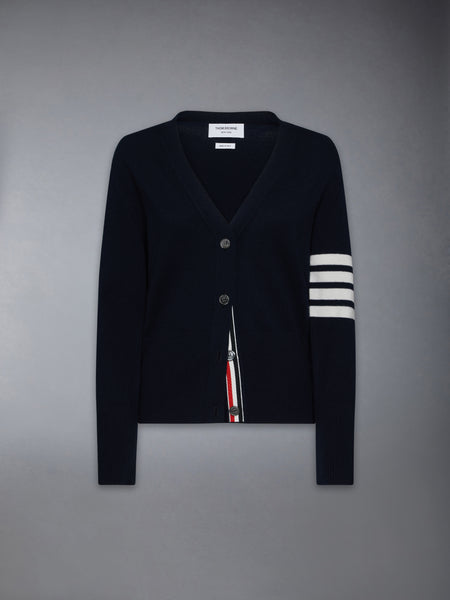 MR. & MRS. GINGERBREAD MERINO WOOL 4-BAR V NECK CARDIGAN NAVY