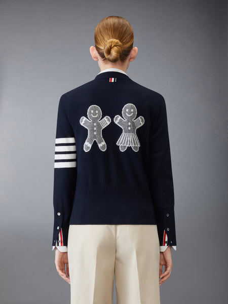 MR. & MRS. GINGERBREAD MERINO WOOL 4-BAR V NECK CARDIGAN NAVY