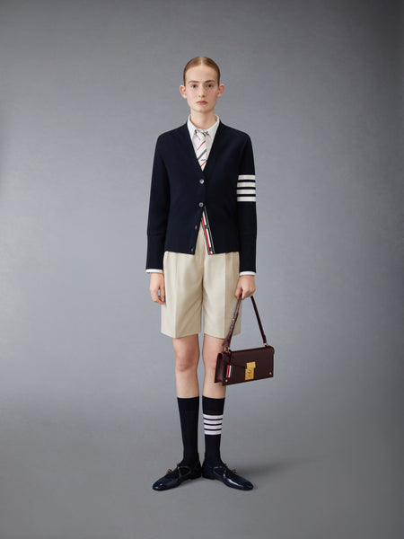 MR. & MRS. GINGERBREAD MERINO WOOL 4-BAR V NECK CARDIGAN NAVY