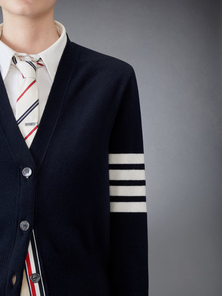 MR. & MRS. GINGERBREAD MERINO WOOL 4-BAR V NECK CARDIGAN NAVY