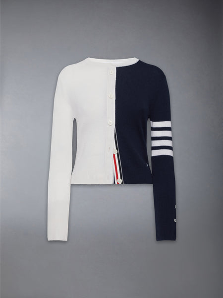 CASHMERE 4-BAR CROPPED CARDIGAN NAVY/WHITE