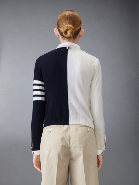 CASHMERE 4-BAR CROPPED CARDIGAN NAVY/WHITE