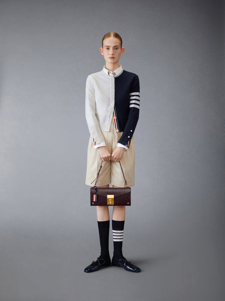 CASHMERE 4-BAR CROPPED CARDIGAN NAVY/WHITE