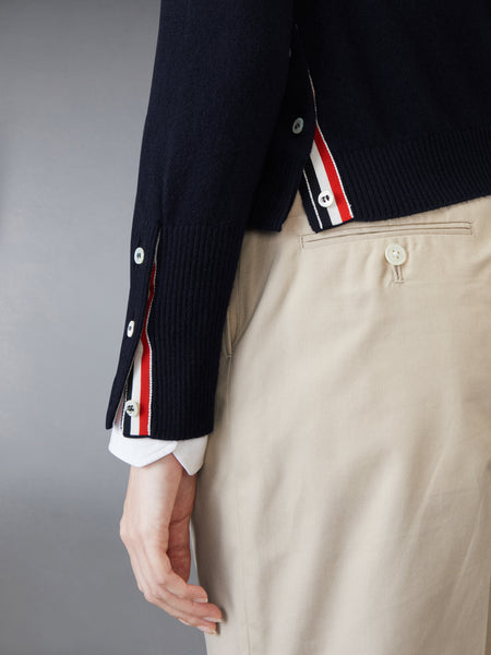 CASHMERE 4-BAR CROPPED CARDIGAN NAVY/WHITE