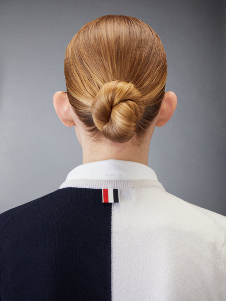 CASHMERE 4-BAR CROPPED CARDIGAN NAVY/WHITE