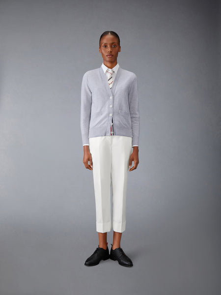 COTTON V NECK CARDIGAN LT GREY