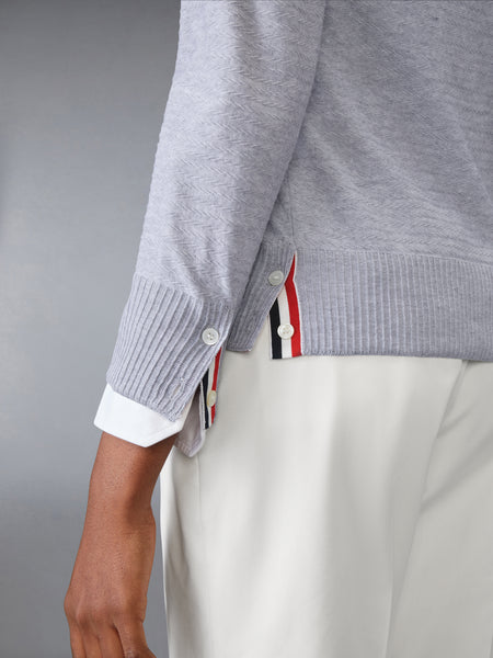 COTTON V NECK CARDIGAN LT GREY