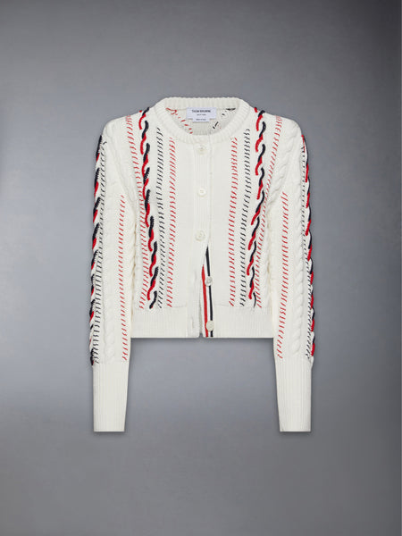 HAND CROCHET CABLE KNIT CROPPED CARDIGAN WHITE