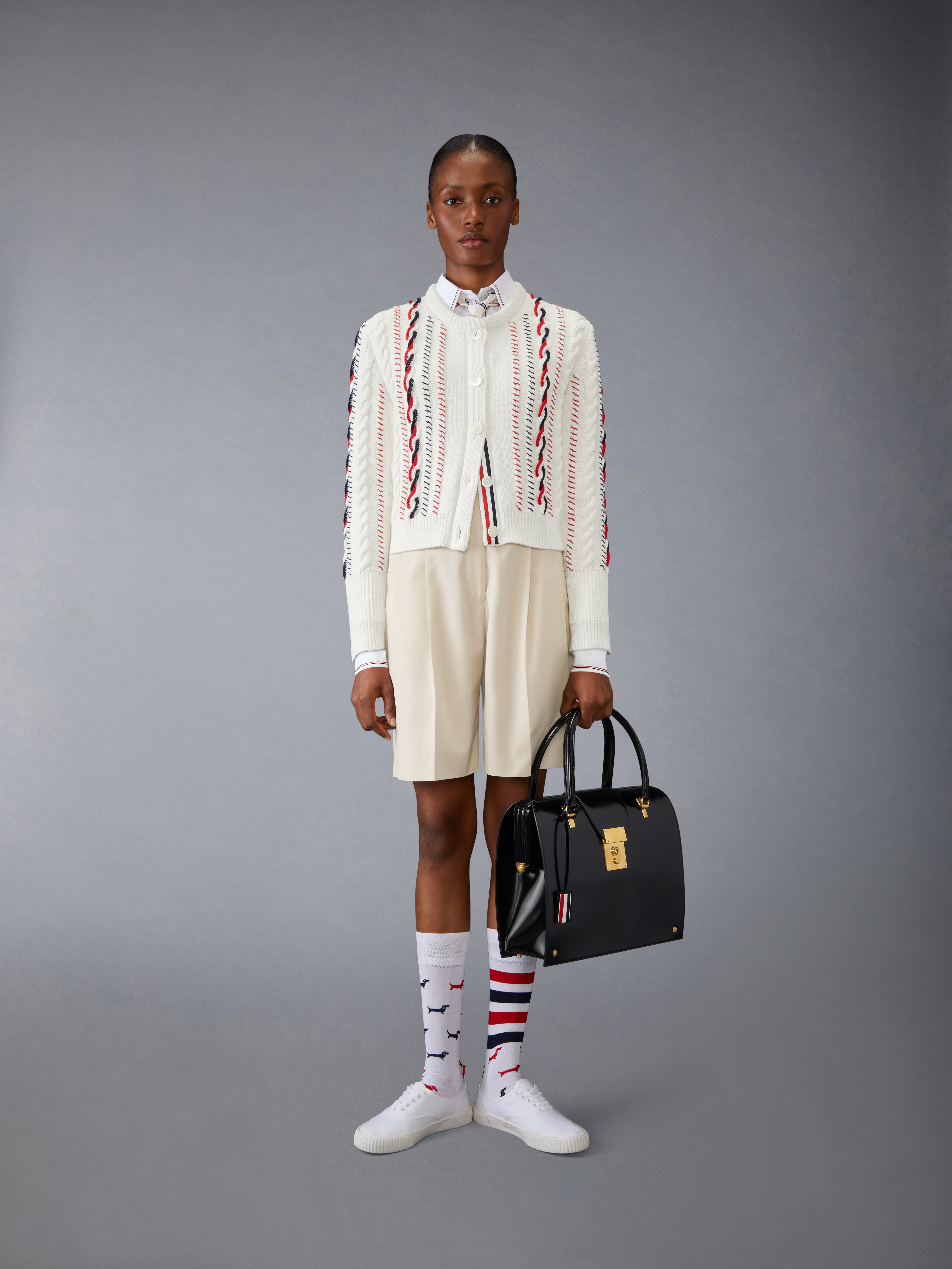 Hand Crochet Cable Stitch Cropped Crew Neck Cardigan In Chunky