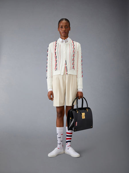 HAND CROCHET CABLE KNIT CROPPED CARDIGAN WHITE