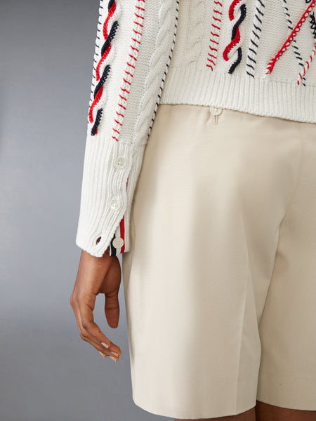 HAND CROCHET CABLE KNIT CROPPED CARDIGAN WHITE