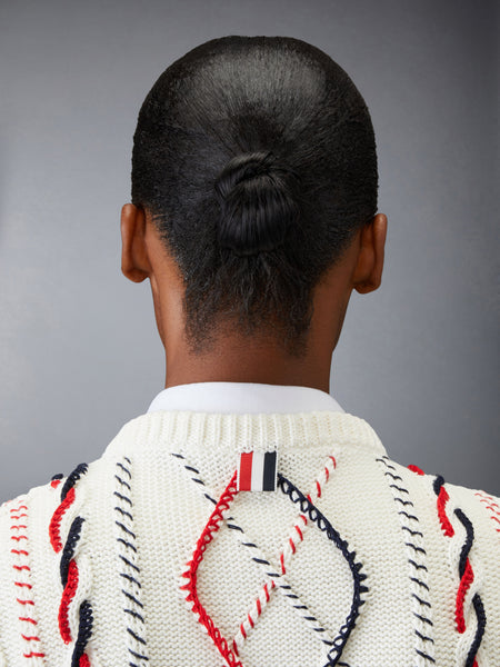 HAND CROCHET CABLE KNIT CROPPED CARDIGAN WHITE