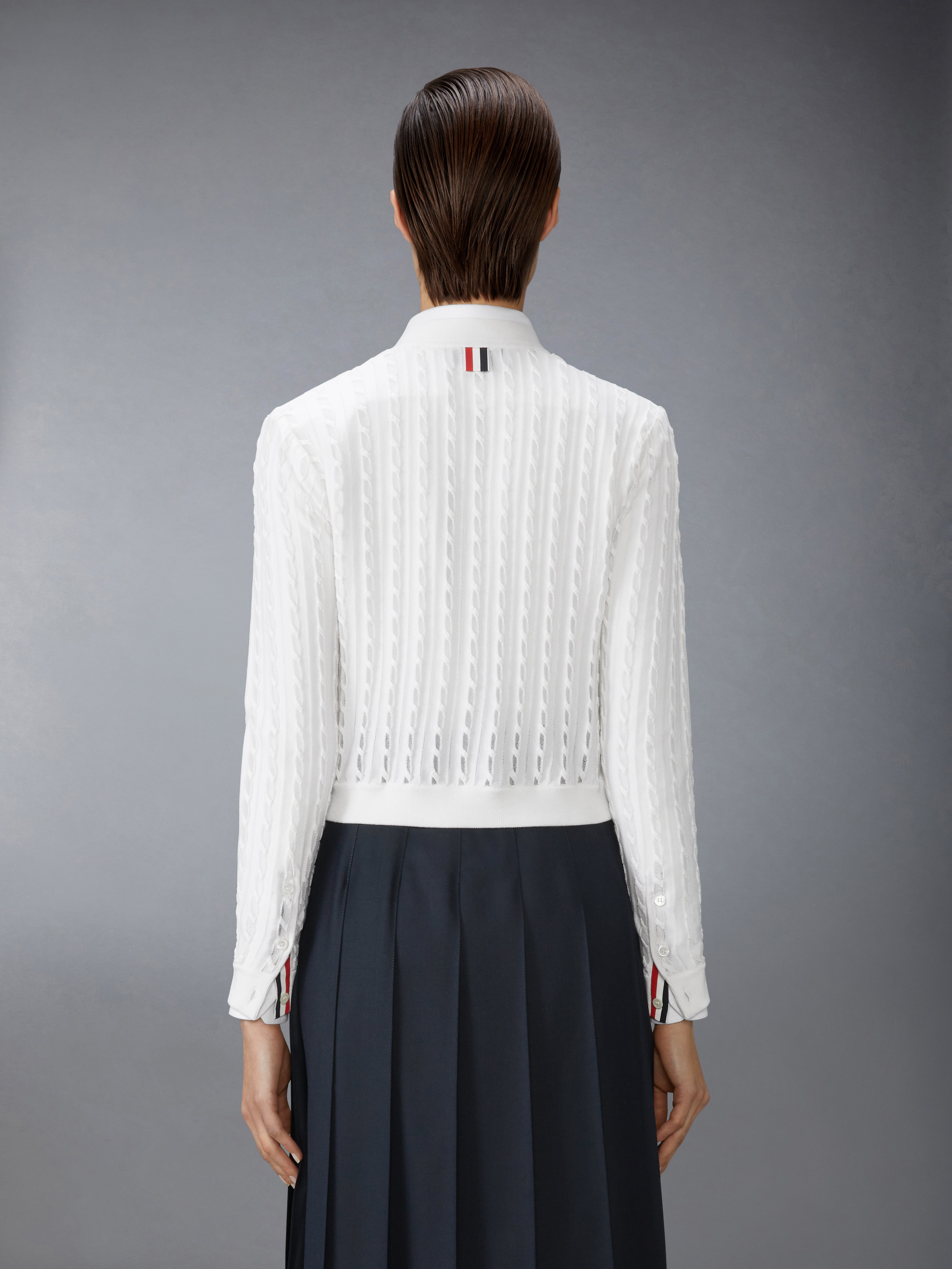 Cotton Silk Cable Knit Cardigan | Thom Browne