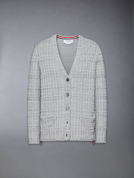 SEERSUCKER KNIT TWEED JACQUARD V NECK CARDIGAN