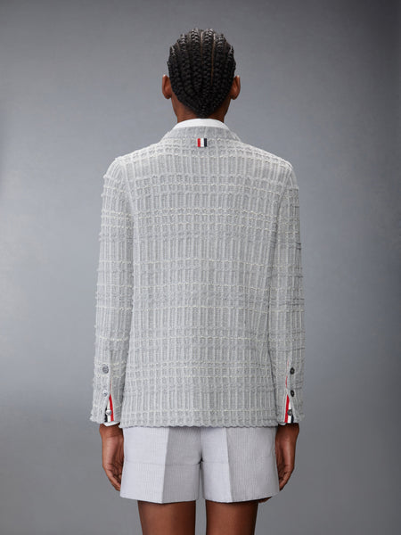 SEERSUCKER KNIT TWEED JACQUARD V NECK CARDIGAN