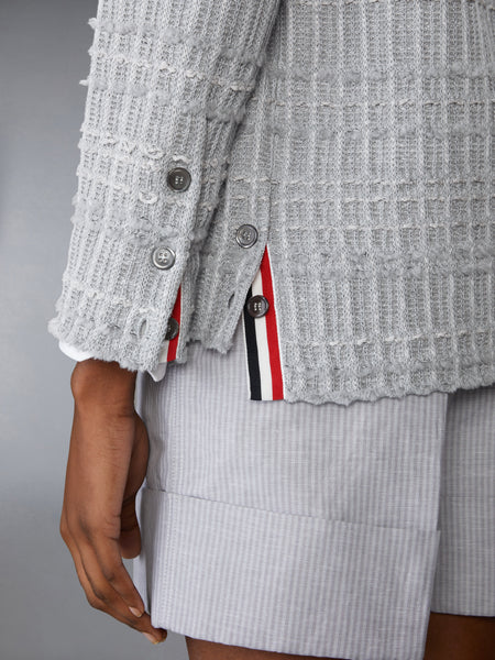 SEERSUCKER KNIT TWEED JACQUARD V NECK CARDIGAN