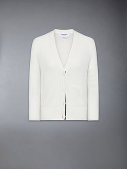 FEATHER INTARSIA POINTELLE 4-BAR V NECK CARDIGAN