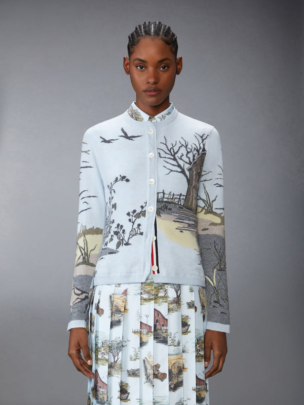 SCENIC INTARSIA SILK TWILL CASHMERE CARDIGAN - image 1