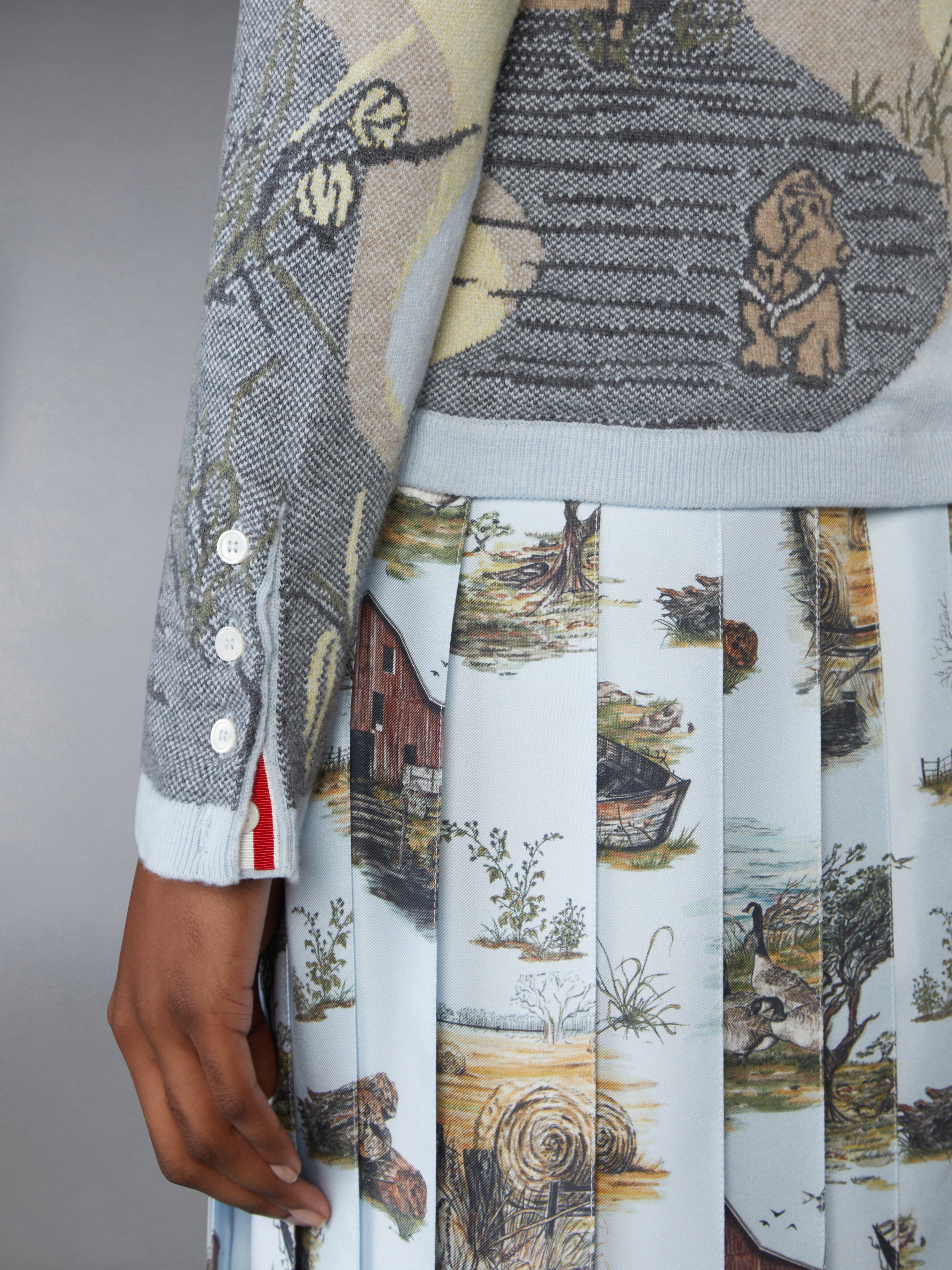 Scenic Intarsia Silk Twill Cashmere Cardigan | Thom Browne