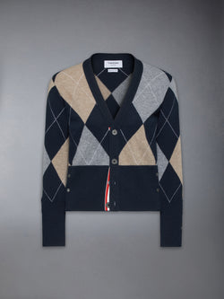ARGYLE INTARSIA CASHMERE V NECK CARDIGAN