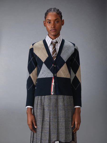 ARGYLE INTARSIA CASHMERE V NECK CARDIGAN