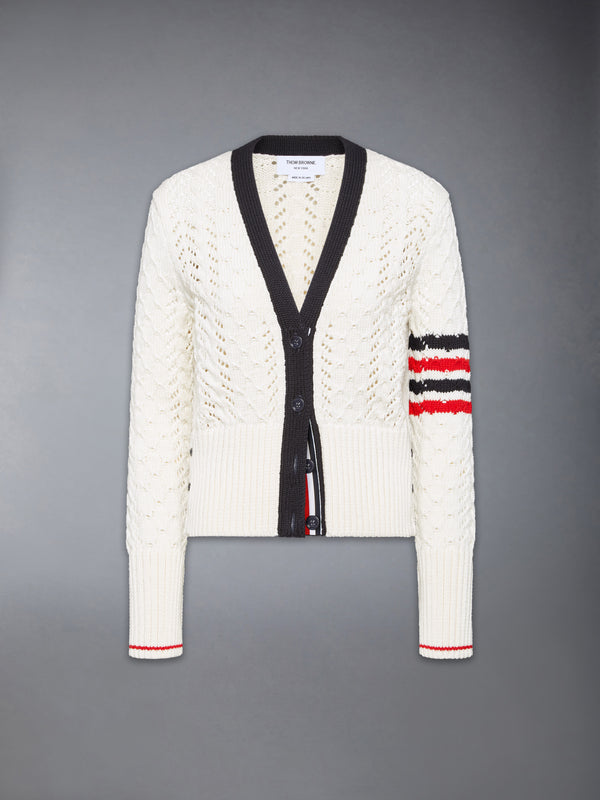 CABLE POINTELLE STITCH MERINO WOOL 4-BAR CARDIGAN - featured image