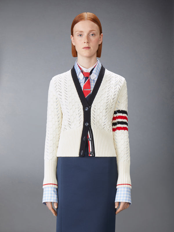 CABLE POINTELLE STITCH MERINO WOOL 4-BAR CARDIGAN - image 1