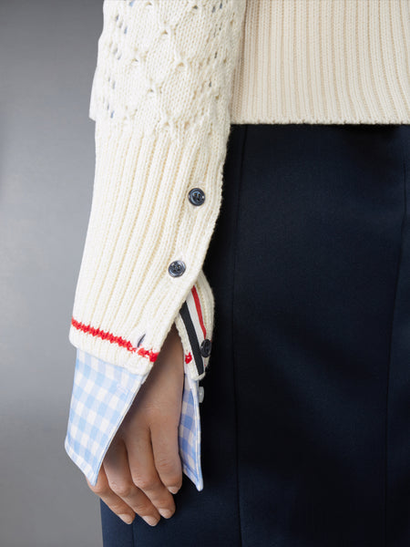 CABLE POINTELLE STITCH MERINO WOOL 4-BAR CARDIGAN