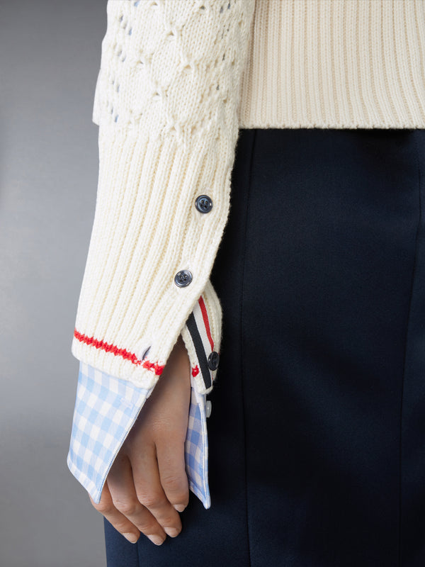 CABLE POINTELLE STITCH MERINO WOOL 4-BAR CARDIGAN - image 4