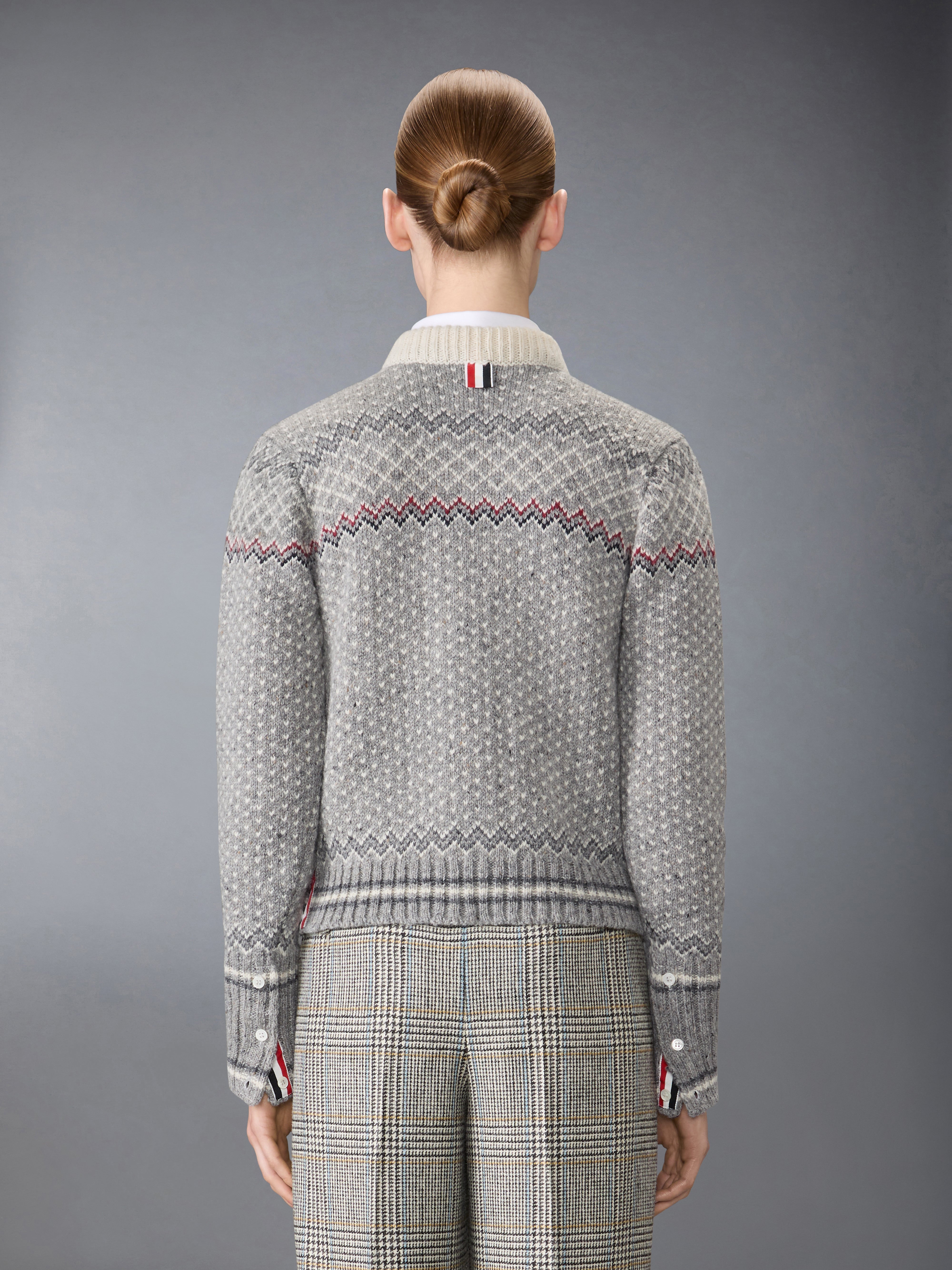 美品 THOM BROWNE 22SS チェック ジャガードニット 42 半袖 フェアアイル ジャカード DONEGAL クロップド カーディガン