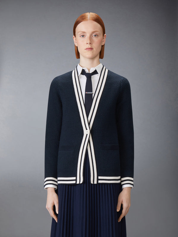 턱 스티치 실크 캐시미어 & 울 일롱게이트 브이넥 카디건 - image 1