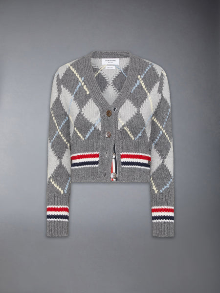 ARGYLE INTARSIA MERINO WOOL SHRUNKEN CARDIGAN