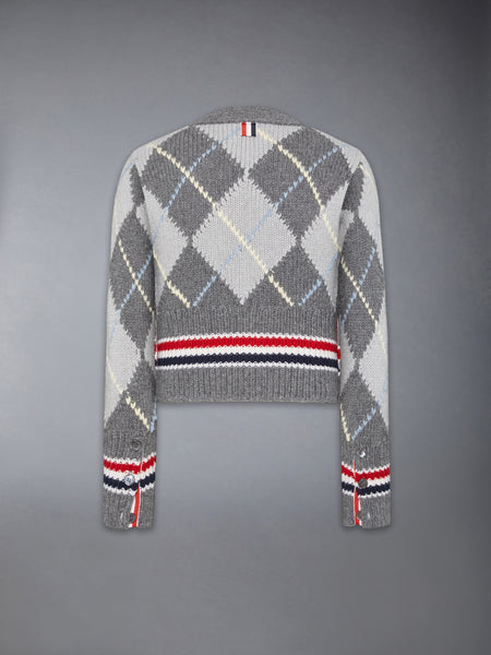 ARGYLE INTARSIA MERINO WOOL SHRUNKEN CARDIGAN
