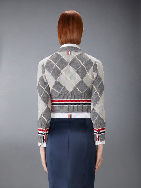 ARGYLE INTARSIA MERINO WOOL SHRUNKEN CARDIGAN