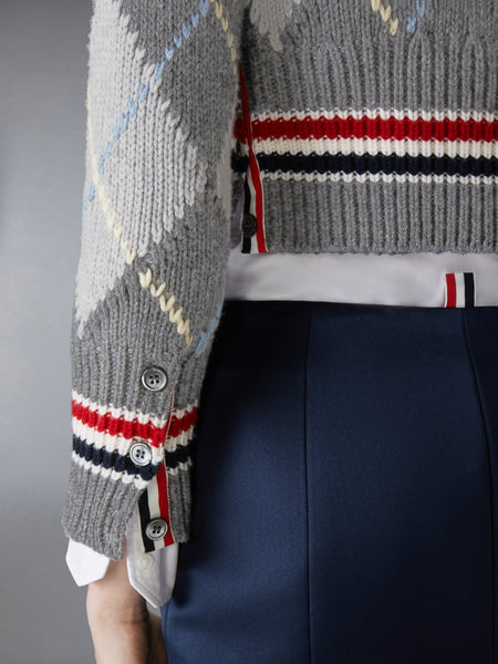 ARGYLE INTARSIA MERINO WOOL SHRUNKEN CARDIGAN