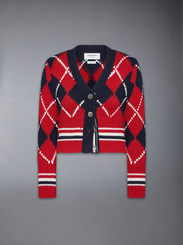 ARGYLE INTARSIA MERINO WOOL SHRUNKEN CARDIGAN - featured image