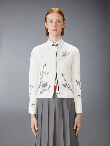 シーニック バード インターシャ カシミヤ カーディガン 白