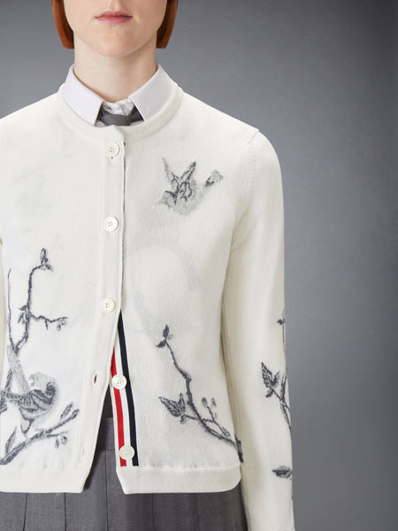 シーニック バード インターシャ カシミヤ カーディガン 白