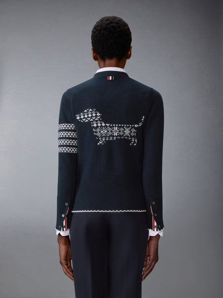 HOLIDAY MERINO HECTOR INTARSIA CARDIGAN NAVY