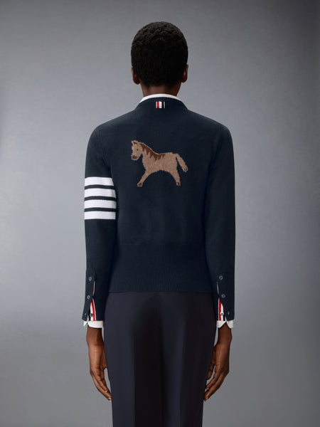 LUNAR NEW YEAR WOOL 4-BAR INTARSIA CARDIGAN NAVY