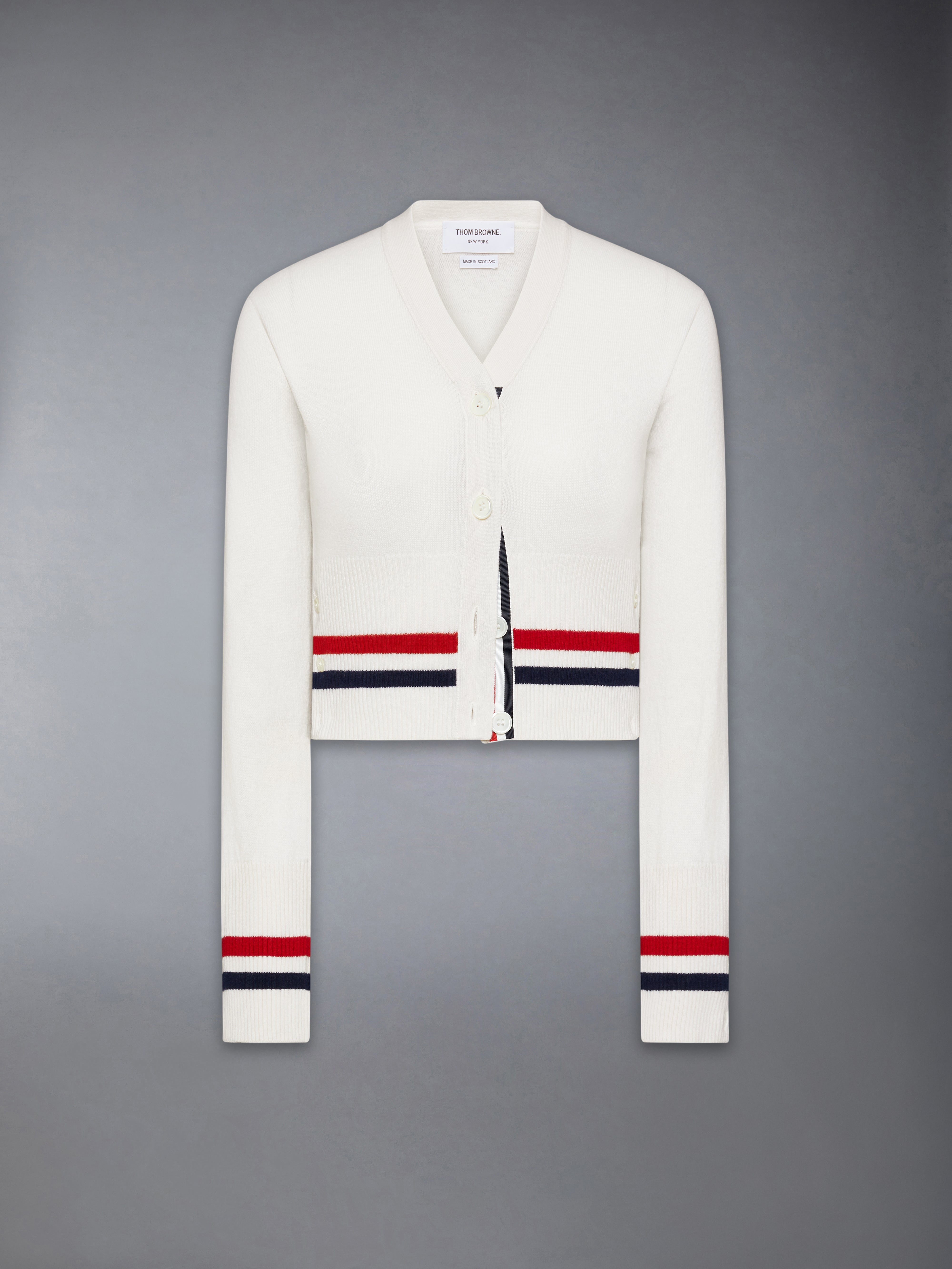 カシミヤ RWB ストライプ シュリンク カーディガン | Thom Browne