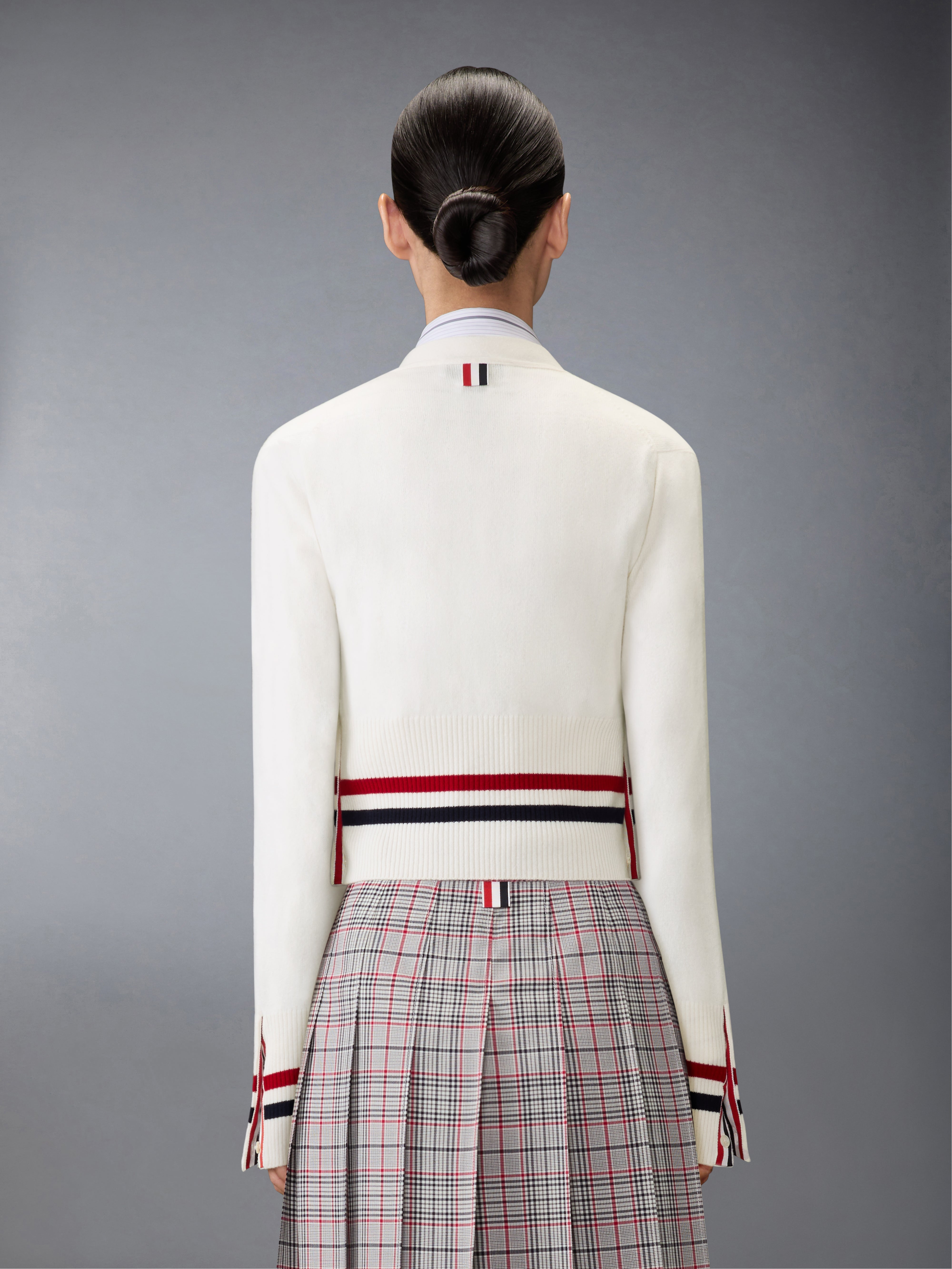 Cashmere Rwb Stripe Shrunken Cardigan | Thom Browne