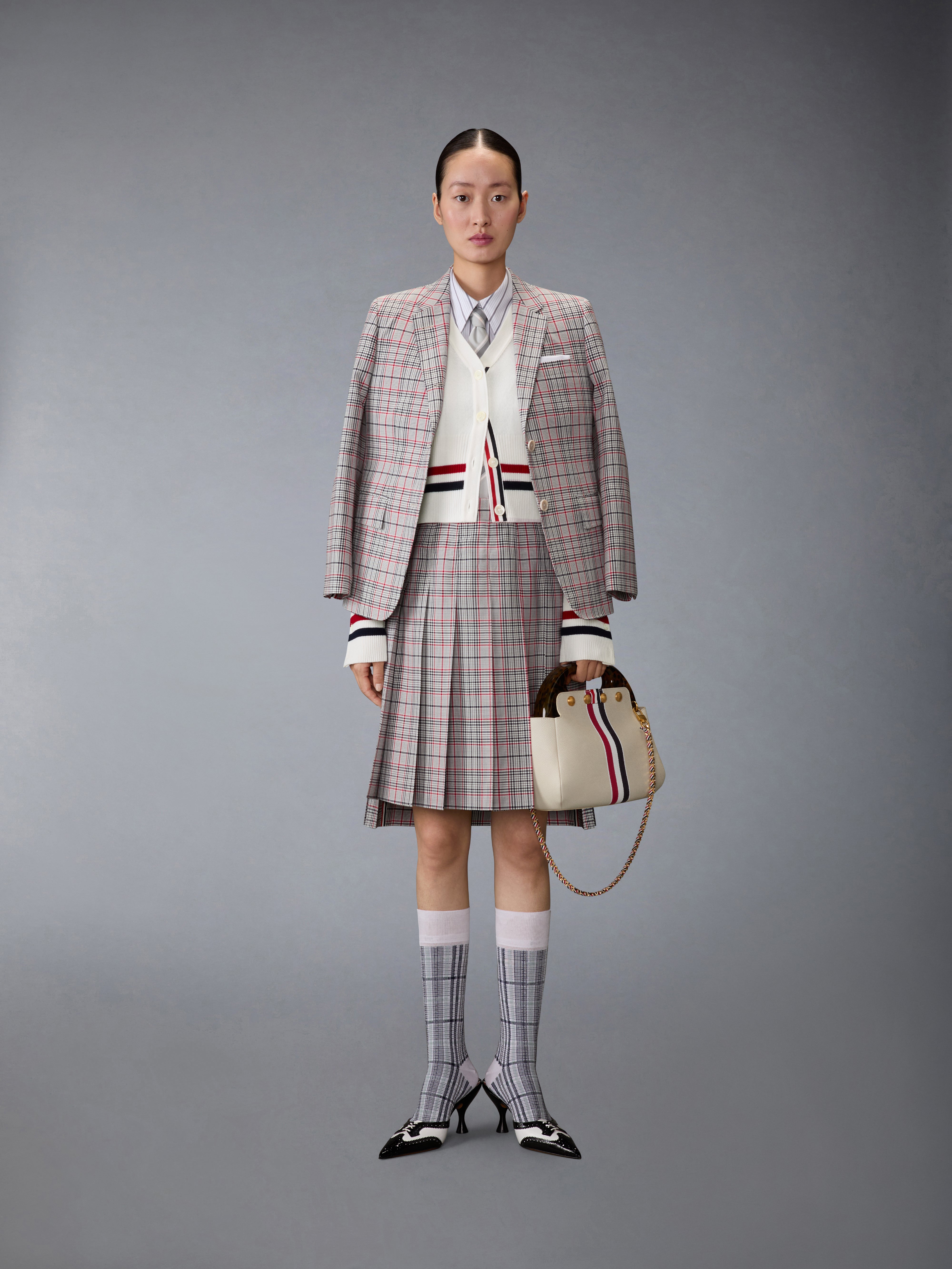 Cashmere Rwb Stripe Shrunken Cardigan | Thom Browne