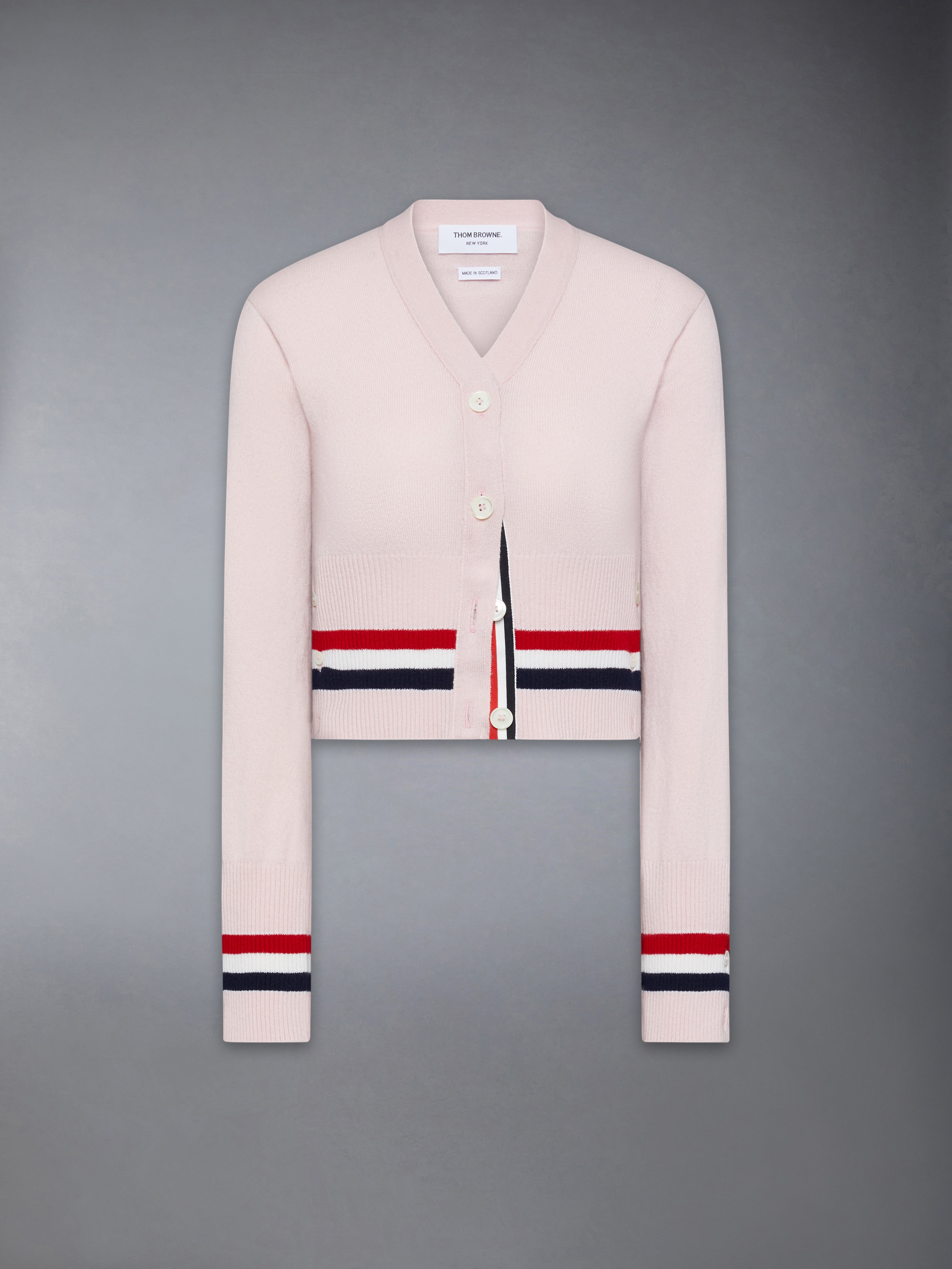 Cashmere Rwb Stripe Shrunken Cardigan | Thom Browne