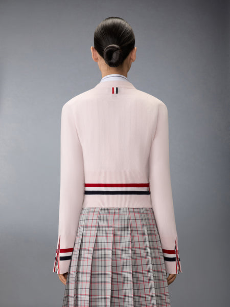 CASHMERE RWB STRIPE SHRUNKEN CARDIGAN LIGHT PINK