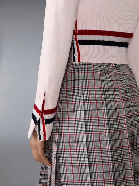 CASHMERE RWB STRIPE SHRUNKEN CARDIGAN LIGHT PINK